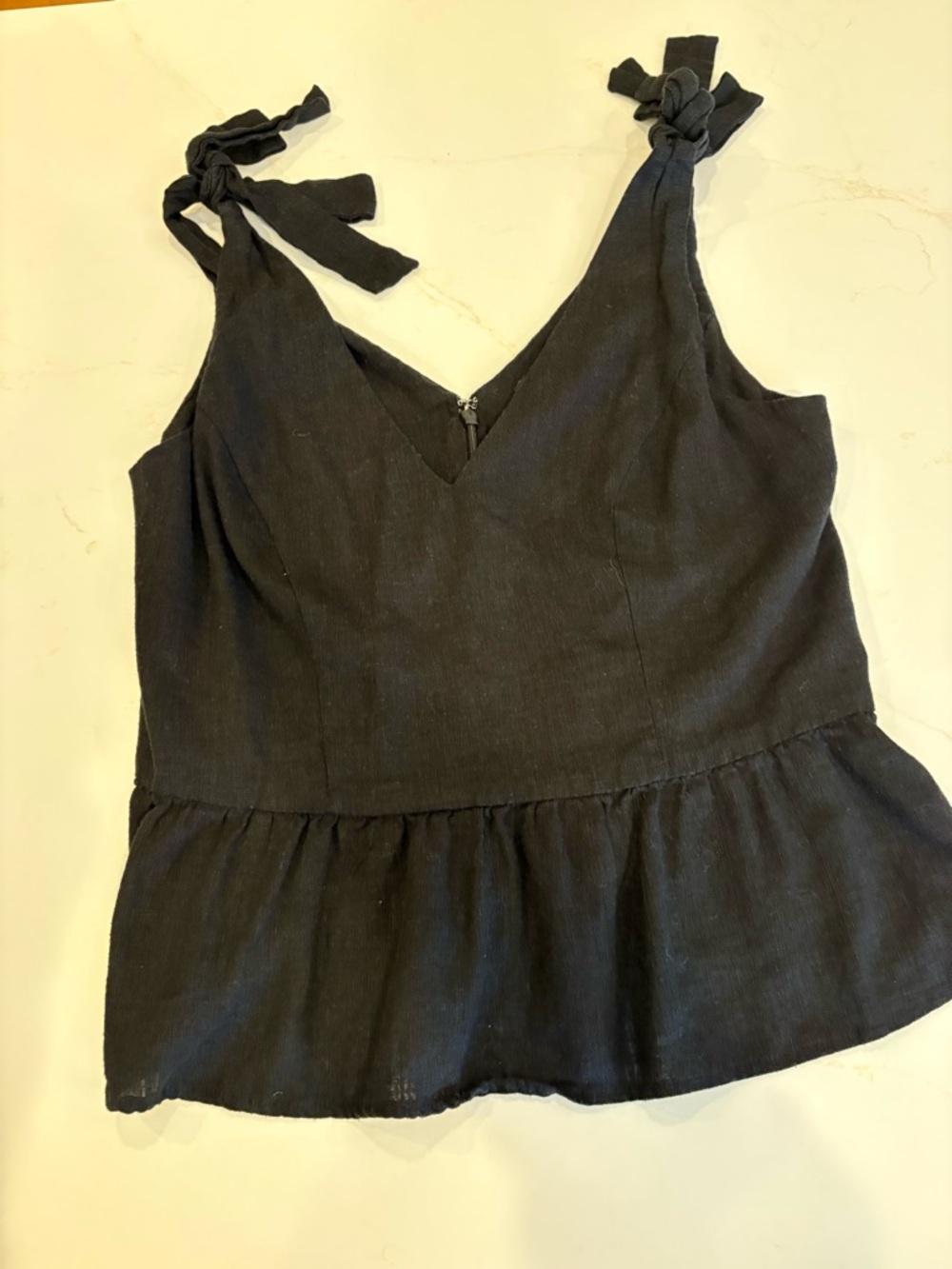 Women's linen Black Tie-Shoulder Peplum Tank Top